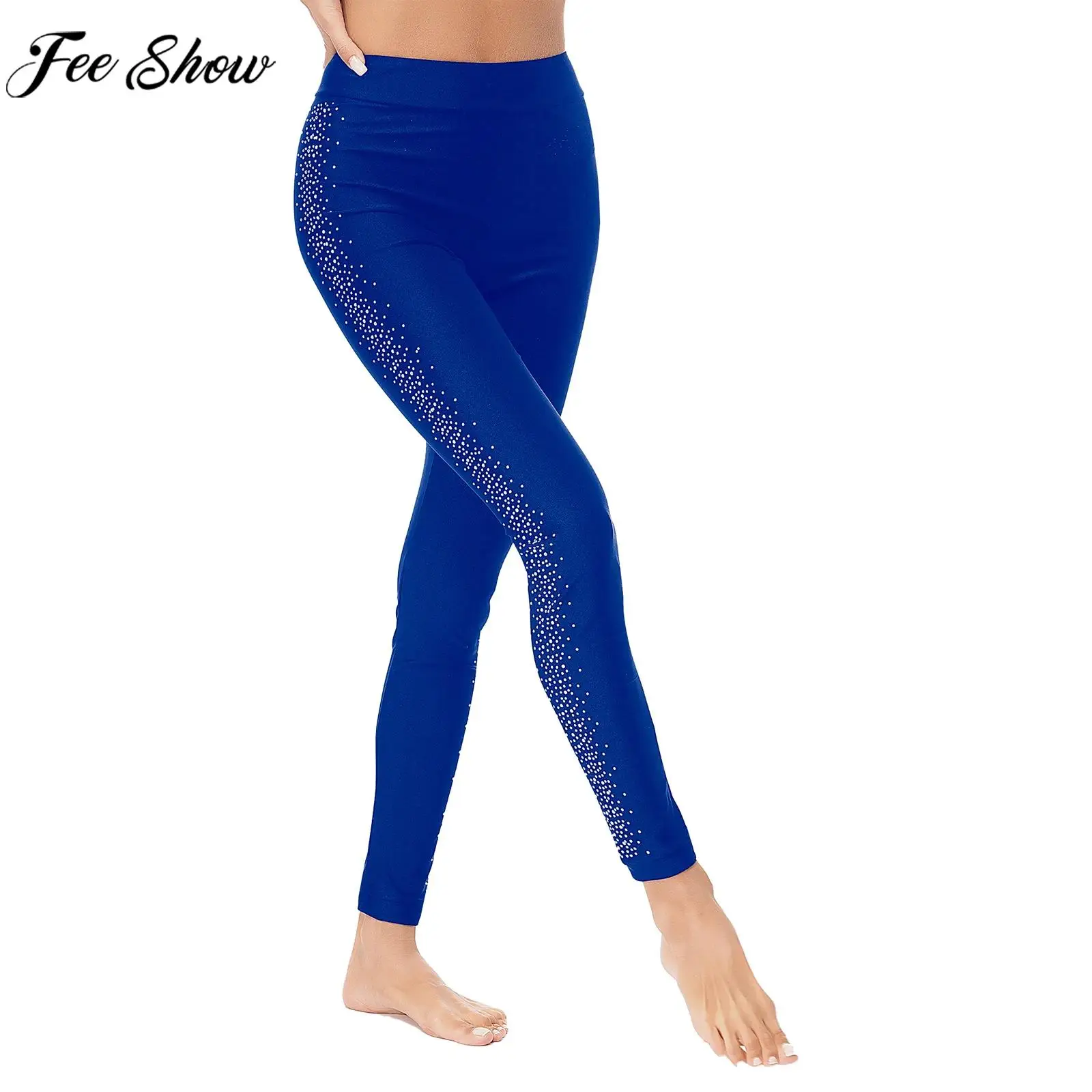 Donne danza classica ginnastica ritmica pattinaggio artistico acrobazie Yoga Costume vita alta strass lucidi pantaloni Leggings