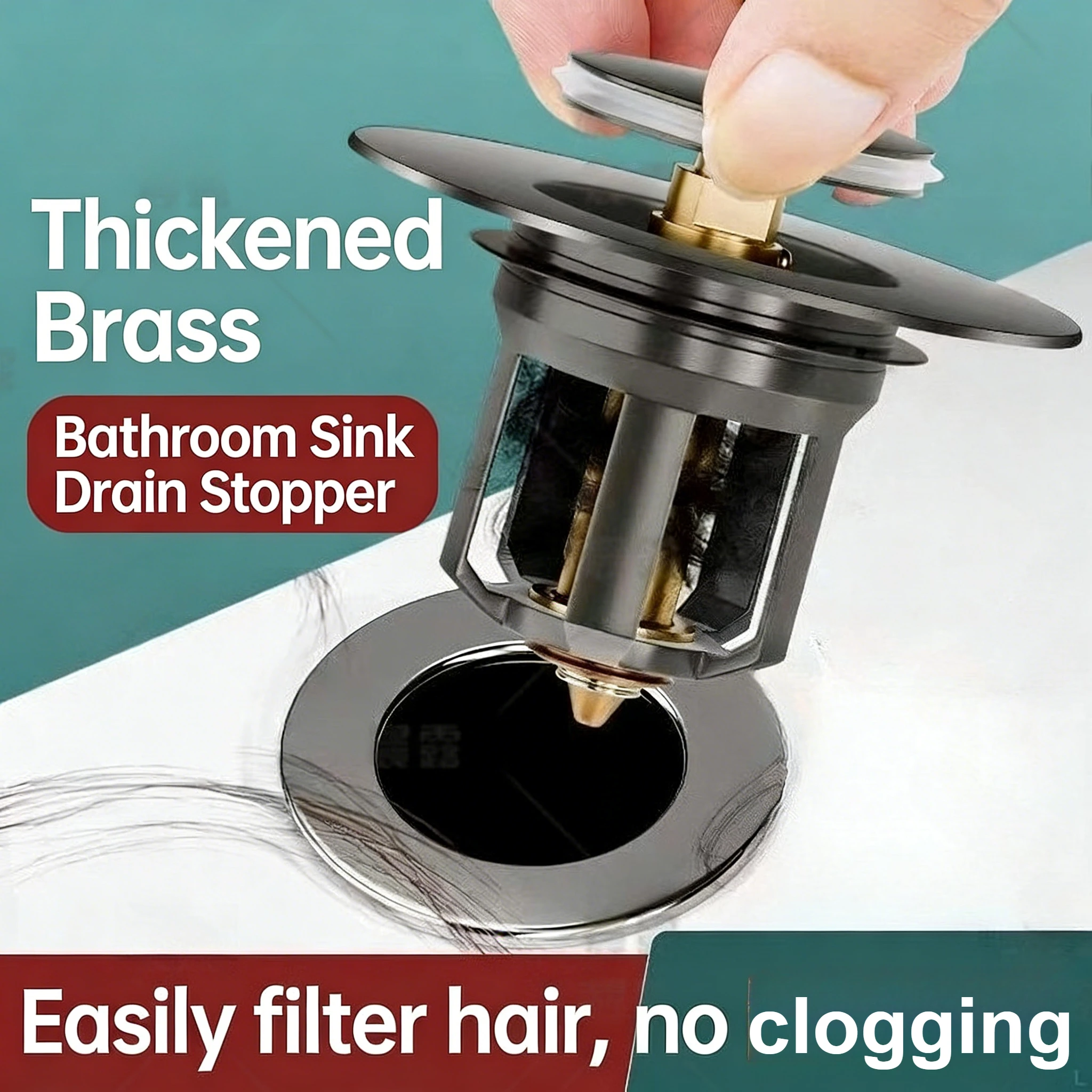 

Bathroom Sink Drain Stopper Easy Push Type Basin Pop-up Sink Filter Hair Catcher Universal Rebound Drain Plug Filter 1PC