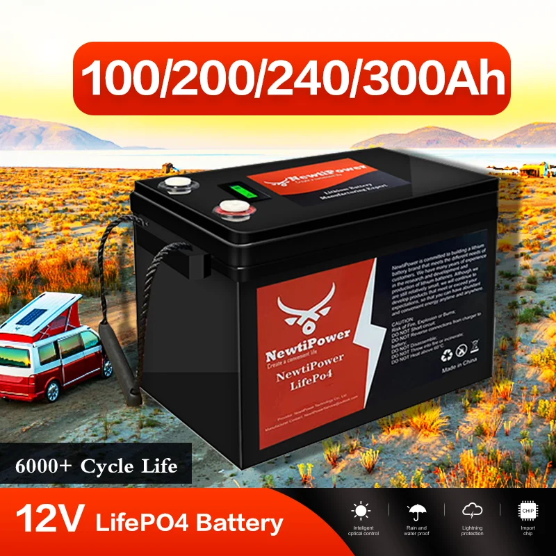 12V 100Ah 200Ah 300Ah LiFePO4 Battery BMS Lithium Power Battery 5000+ Cycles For RV Lithium Iron Phosphate Rechargeable Battery