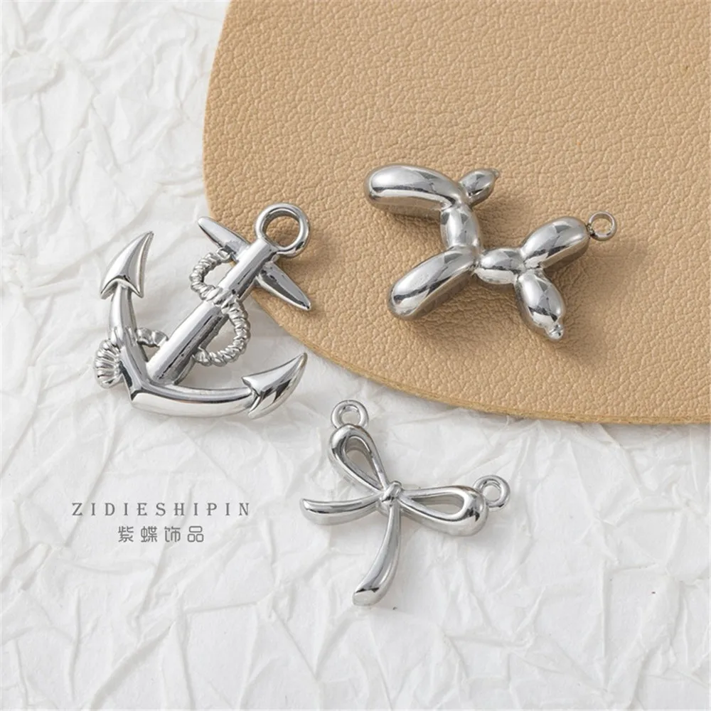 316 Titanium Steel Seiko Polished Highlight Silver Balloon Dog Anchor Bow Handmade Pendant