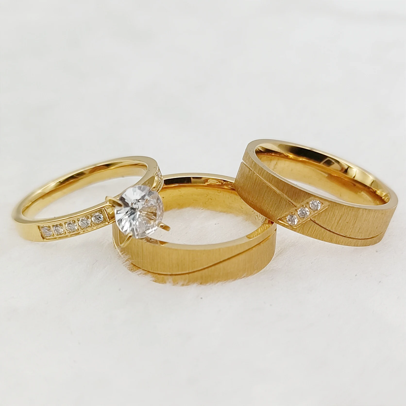 3pcs Wedding Engagement Rings Sets For Men and Women Bridal Lover Alliances 24k Gold Plated Jewery Marriage Couples Ring