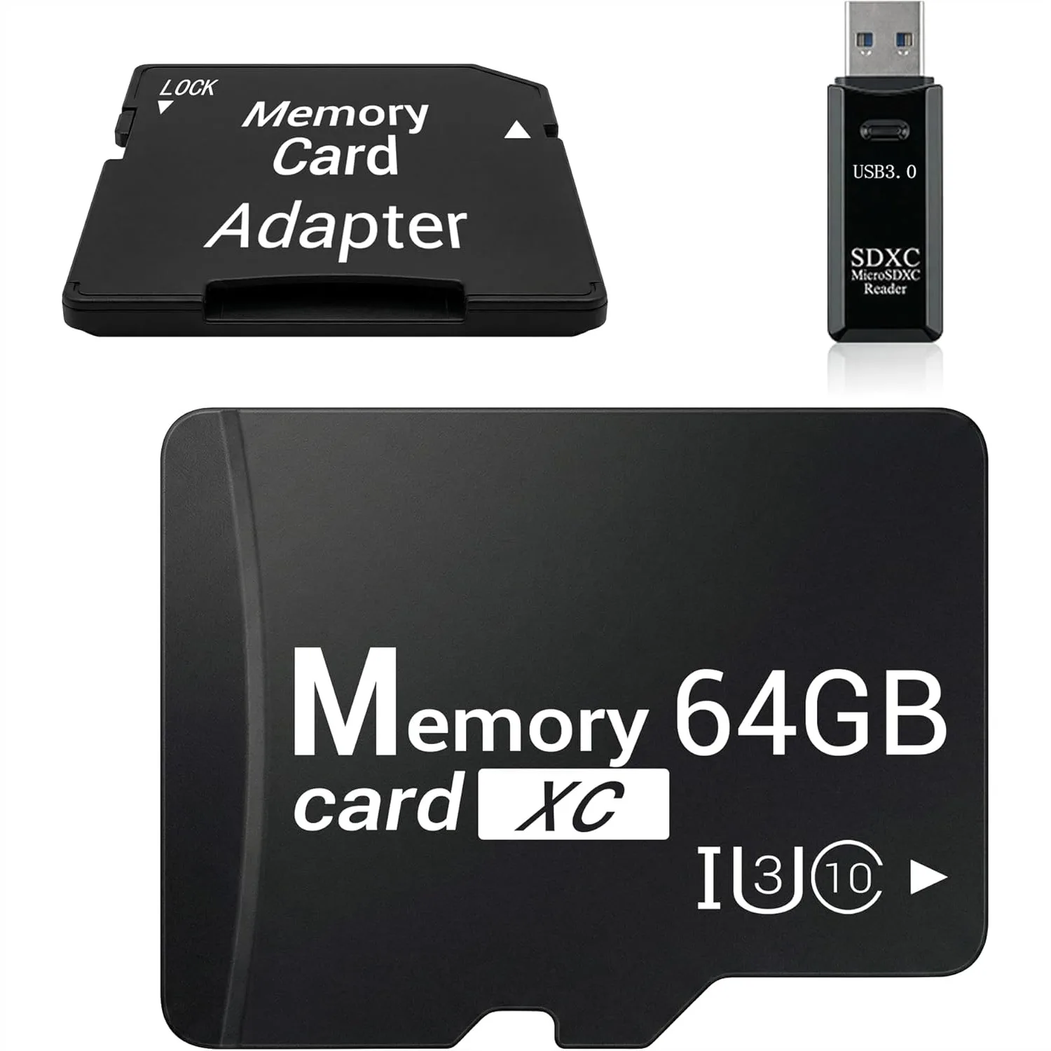 64GB Micro SD Card with Adapter and USB 3.0 Reader, V30 Memory for Dash Cam Loop Recording and Home Security