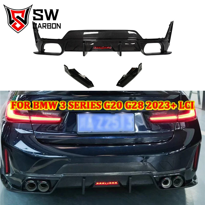 BMW 3 Series G20 G28 LCI 2023 + Carbon Fiber TA Style Rear Diffuser Rear Bumper Under Spoiler Splitter upgrade Body Kit