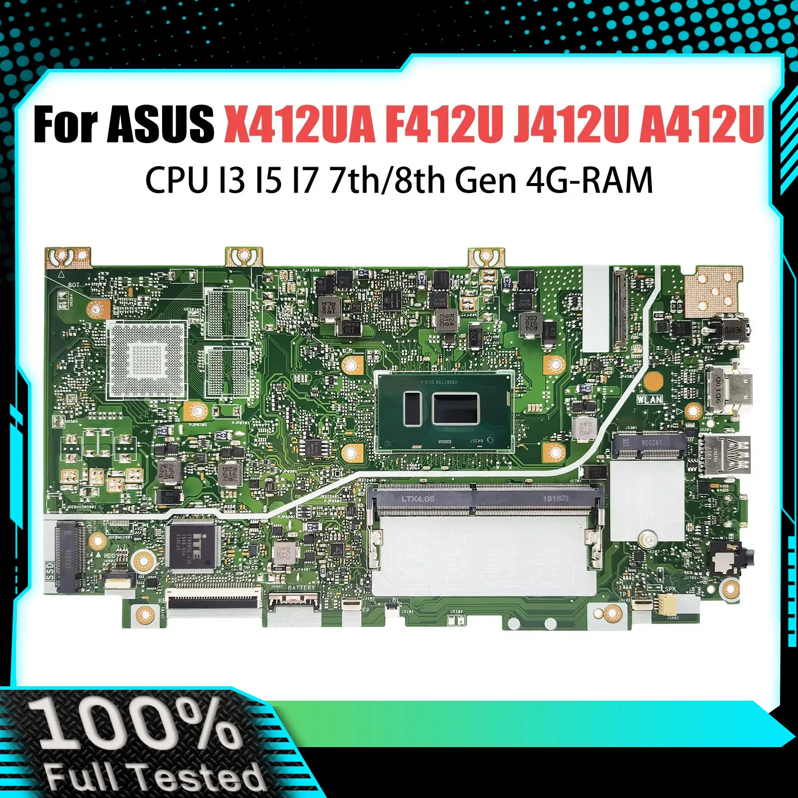 X412UF Mainboard For ASUS X412U F412U A412U J412U X412UA X412UB Laptop Motherboard 4417U I3 I5 I7 8th Gen 4GB/RAM UMA /PM