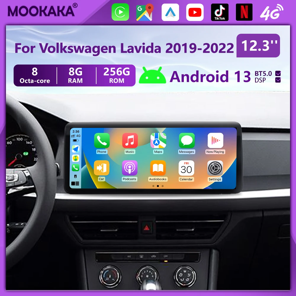 

12,3-дюймовый автомобильный радиоприемник для VW Lavida 2019-2022 VW 2019 Android Auto Qualcomm Автомагнитола QLED Экран DVD GPS Навигация Carplay 4G