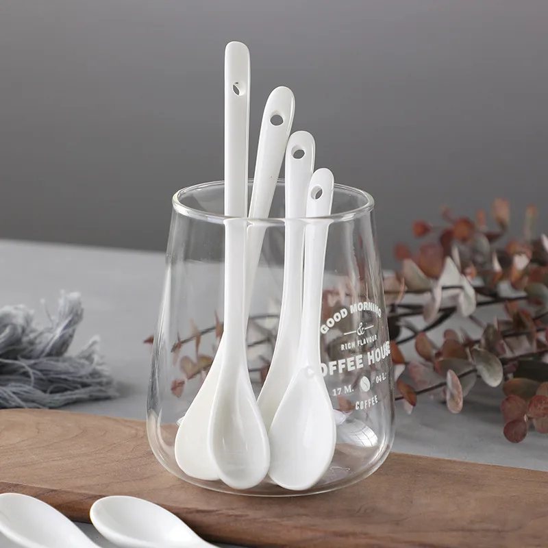 5pcs Ceramic Coffee Spoon Small Seasoning Spoons Short Small White Spoons