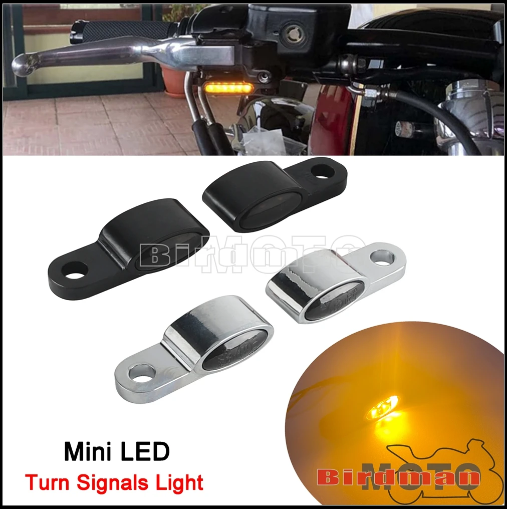 

Universal Motorcycle Amber LED Signal Lights Handlebar Mount Turn Mini Indicator Lamp For Harley Softail Sporster Touring Dyna