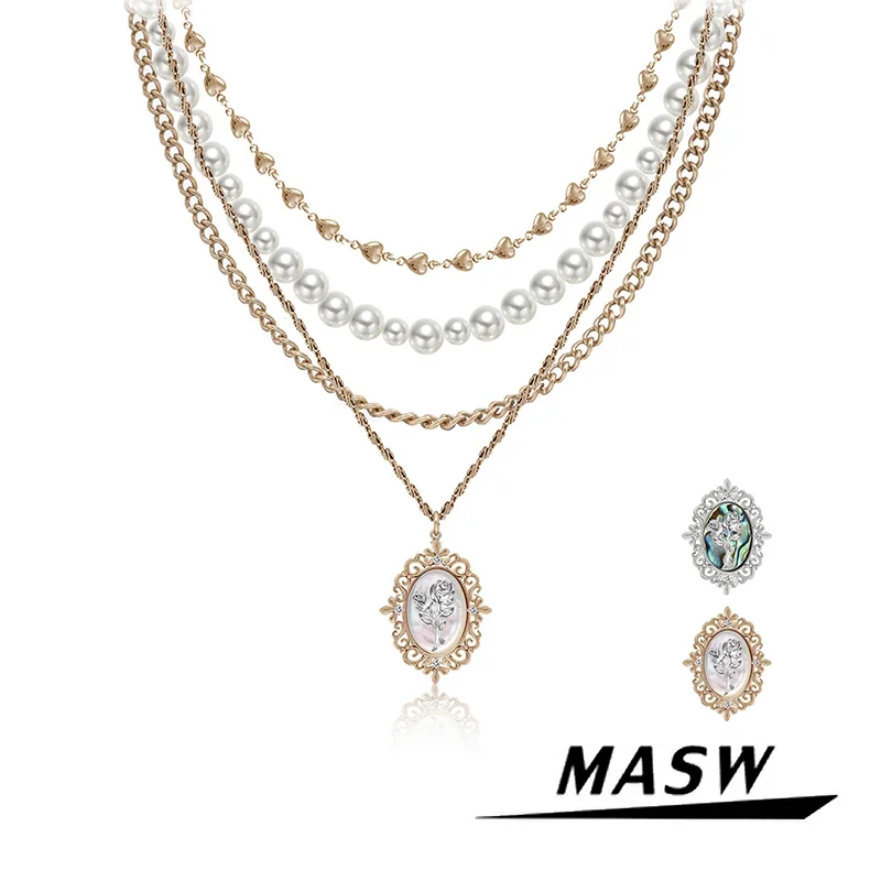 

MASW Original Design Vintage Temperament Multi Layer Simulated Glass Pearl Pendant Necklace For Women Girl Gift 2024 New