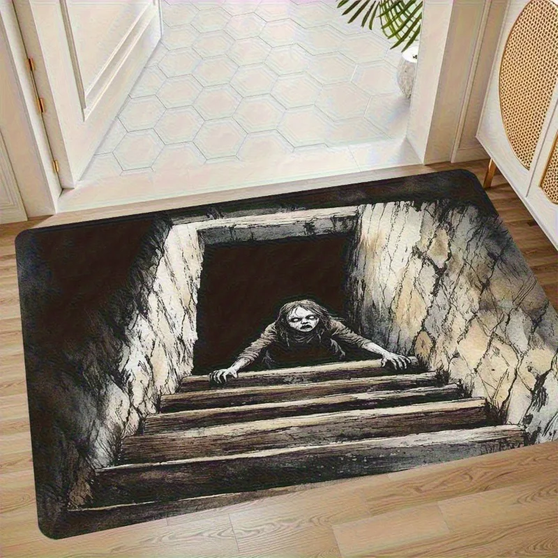 3D-Illusion-Flanell-Teppich, geheimnisvolles Treppenhaus-Design, Stoff-Fußmatte, geeignet für Wohnzimmer, Schlafzimmer, Küche, dekorativer Teppich