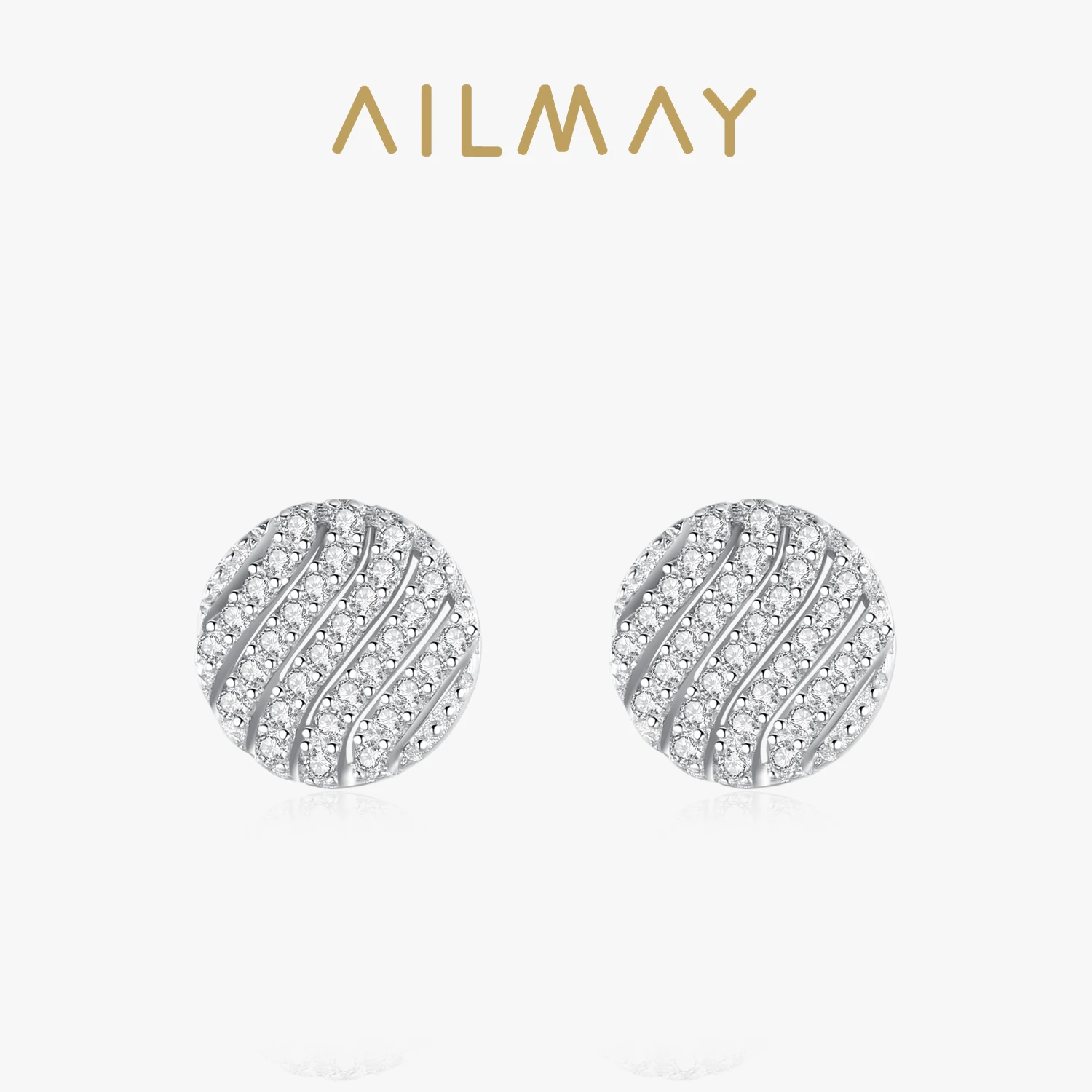 Ailmay 925 Sterling Silver Luxurious Full Drill Earrings With Round Geometric Design For Women Classic Wedding Statement Jewelry