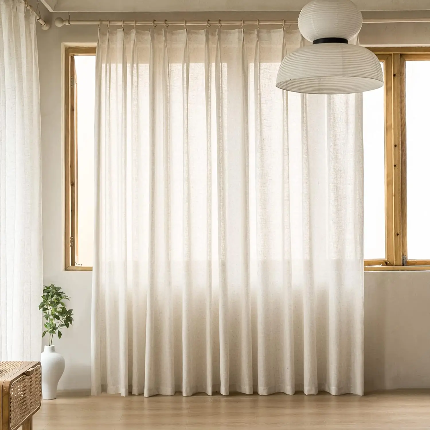 

Faux Linen Pinch Pleated Curtains 96 Inches, Light Filtering Privacy Sheer Drapes for Living Room, Easy Hanging with Hooks, 1