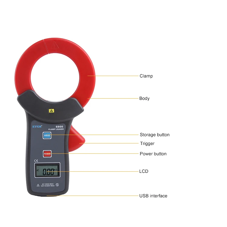 ETCR6800 1200A Digital Clamp Leakage Current Meter Resolution 0.01mA Usb Interface Online AC Measurement Electrician Safety Test