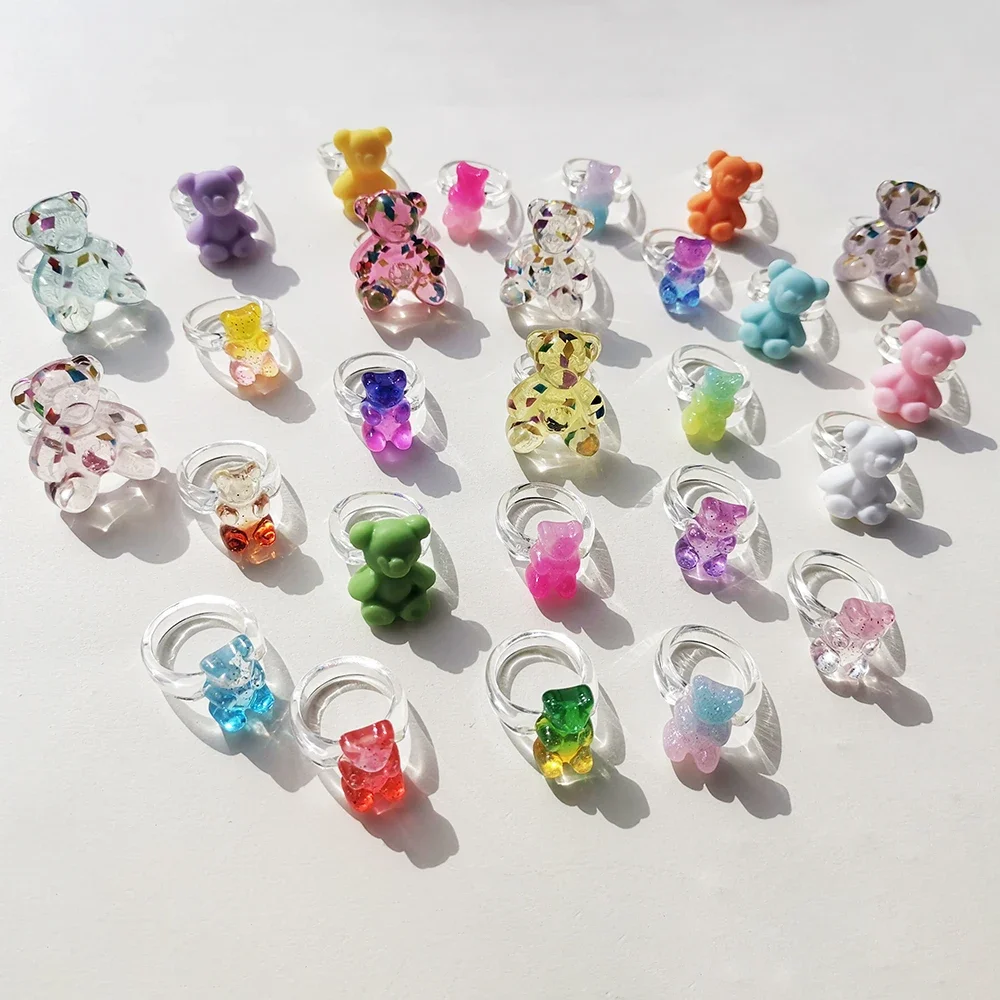 Lost Lady Transparent Candy Color Acrylic Resin Bear Ring For Women Fashion Trend Ladies Party Gift Wholesale Direct Selling