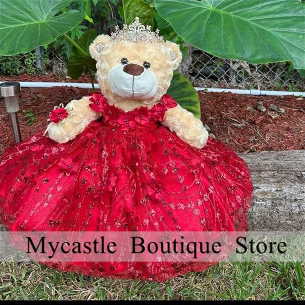 Red Tulle Special Link For Personalized Quinceanera Teddy Bear Dress Lace 3D Flowers Appliques Mini Quinceanera Dress Customized