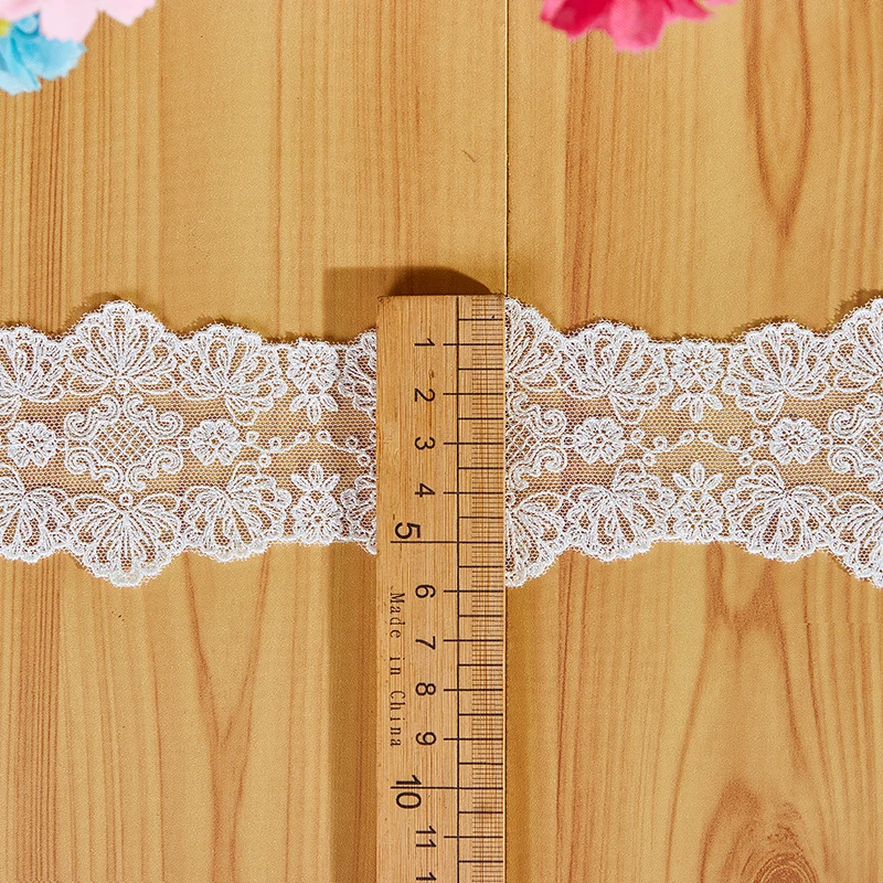 Embroidered Flower Mesh Lace Ribbon, Fabric Trims Sewing, Wedding Party Dress, DIY Headwear, Hair Bows Accessories, White, Beige