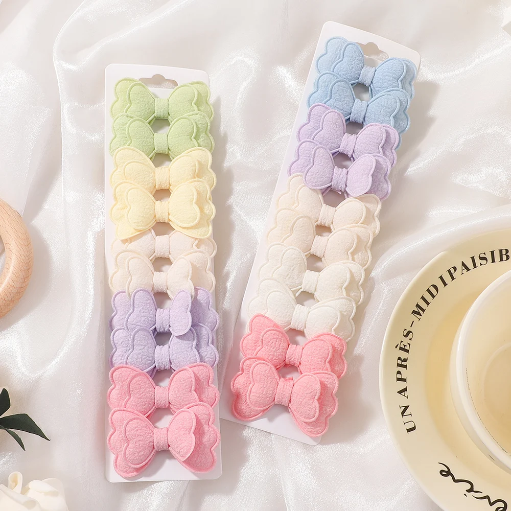 10-teiliges Kinder-Bögen-Haarspangen-Set aus Baumwolle für Mädchen, doppellagig, mit Schleife, Pony, farbige Haarnadel, Baby-Haar-Accessoires