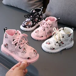 Disney Autumn's New Cute Mickey Mouse Short Boots Small and Medium-sized Children's Fashion Cartoon Casual PU Leather Boots