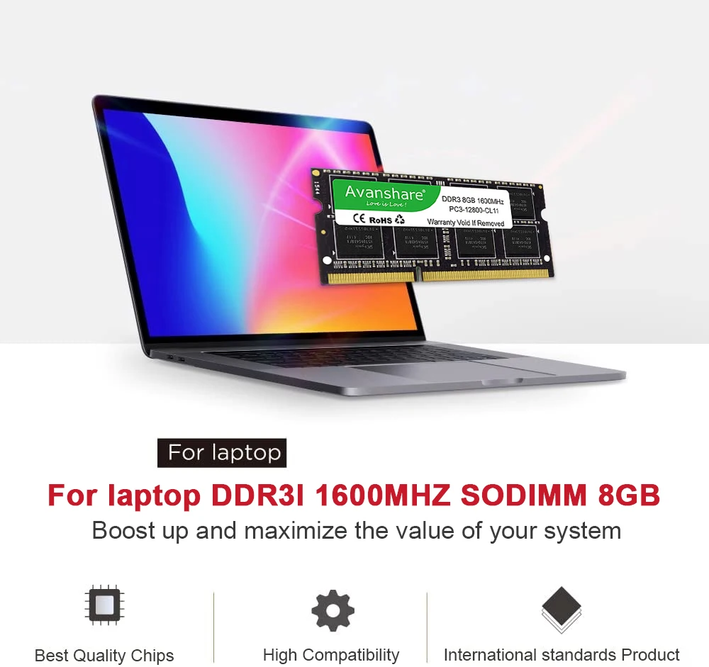 Avanshare Ram Memory Sodimm  DDR3 DDR3L DDR4 4GB 8GB 16GB 32GB 1333MHz 1600MHz 2400MHz 2666MHz 3200MHz PC4 PC3L Laptop Computer