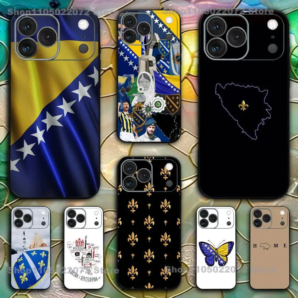 

Bosnia and Herzegovina Flag For iPhone 17,16,15,14,13,12,11,Pro,X,XS,Max,XR,Plus,Mini Silicone Phone Case Black Shockproof TPU
