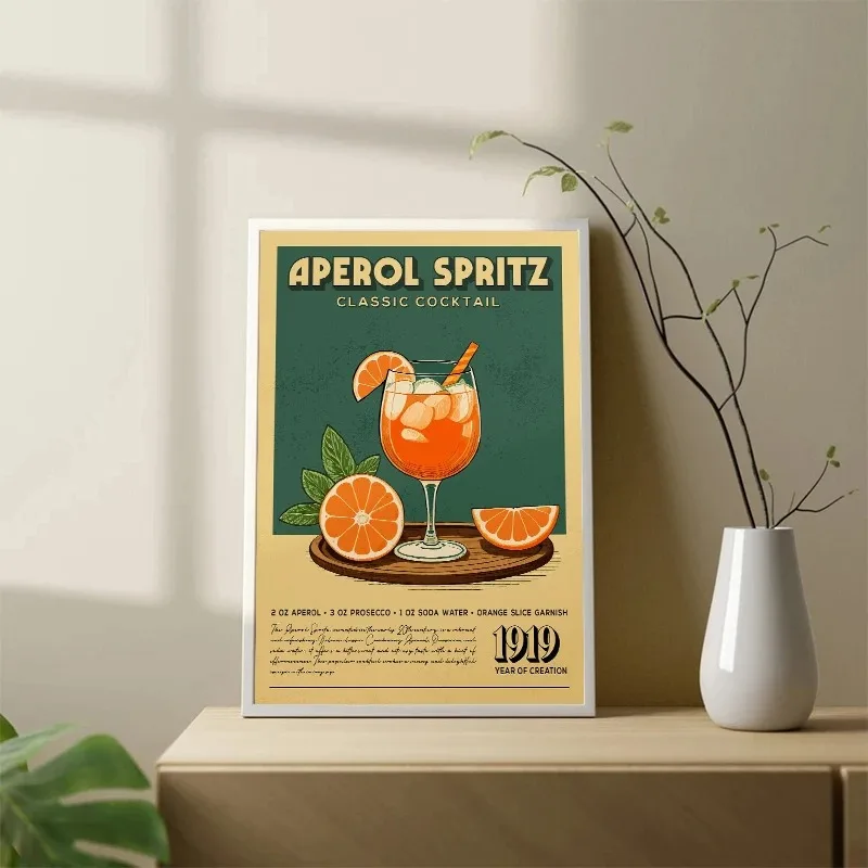 Vintage Cocktail Canvas Painting Drinks Whiskey Sour Aperol Spritz Mojito Retro Cocktail Posters Prints Bar Club Wall Art Decor