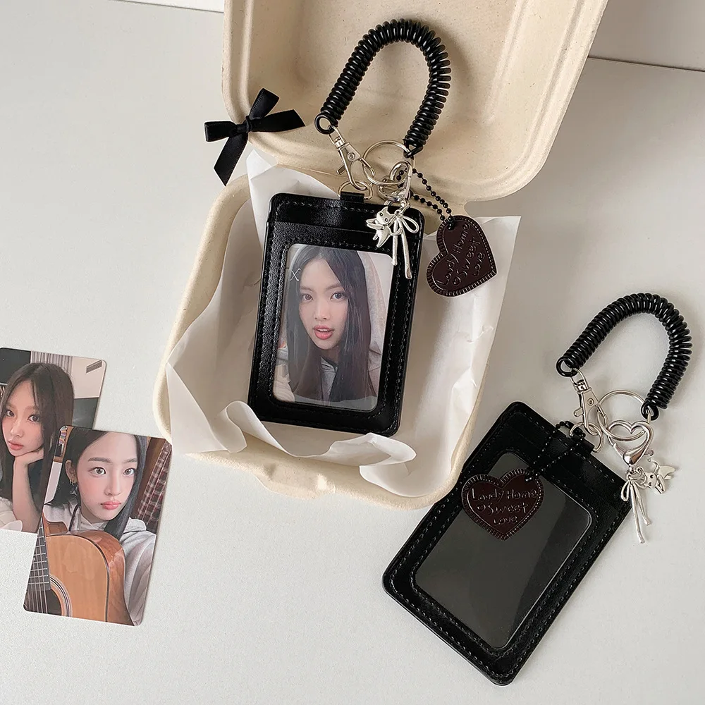 INS Fashion Korean Black Heart 3In Bag Pendant Card Holder Cute Girl Idol Photo Storage Card Holder Student Bus Card Meal Card