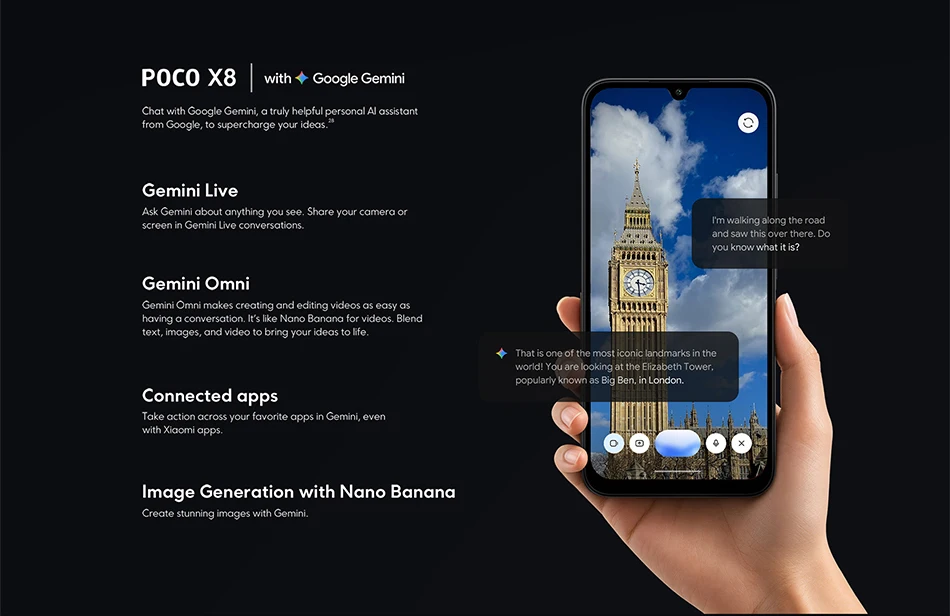 Global Version POCO X8 Snapdragon® 6s Gen 4 Smartphone NFC 50MP main camera 8340mAh 6.83" AMOLED display 67W HyperCharge