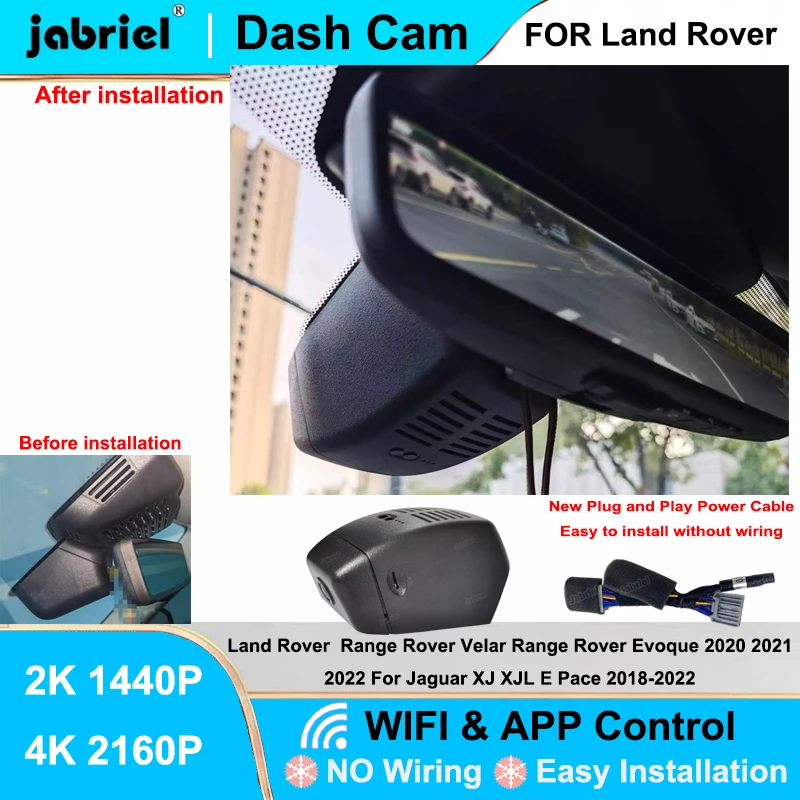 Jabriel For Land Rover Range Rover Velar Range Rover Evoque 2020 2021 2022 For Jaguar XJ XJL E Pace 2018-2022 4K Wifi Dash Cam