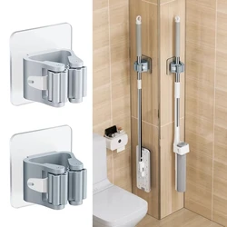 Gray Bathroom Storage Rack Mop Clip Wall Hanging Mop Rack Mop Holder Wall Mounted Mop Organizer Broom Hanger Self Adhesive Hooks