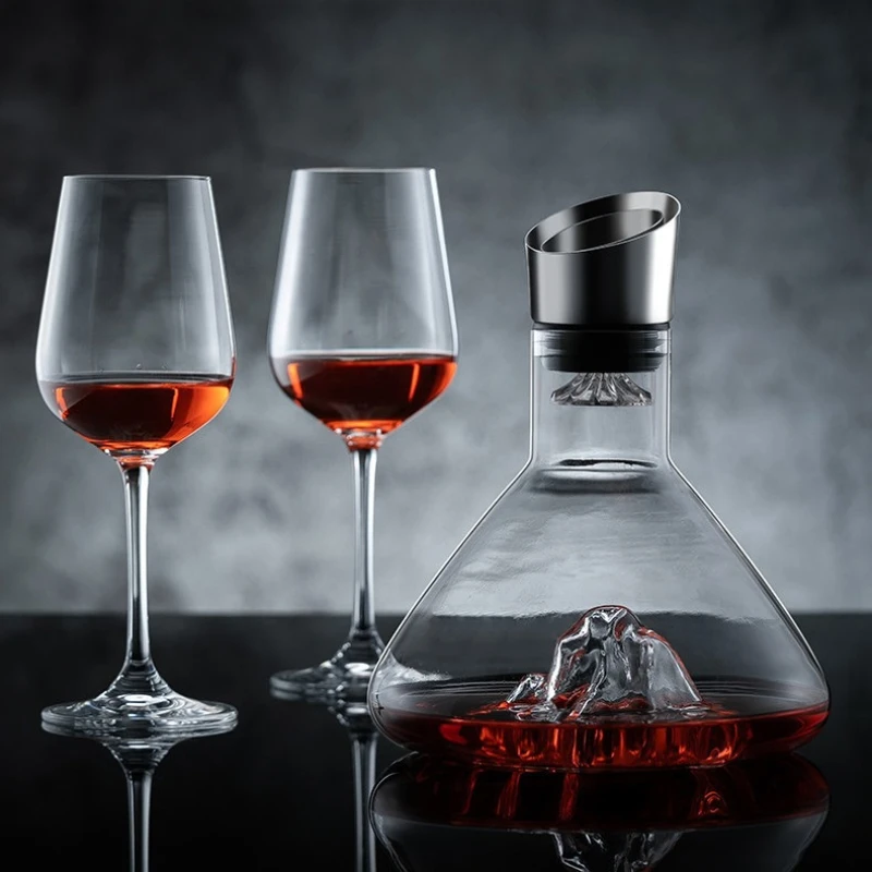 Home Waterfall Style Red Wine Decanter Set, Fast Aerating Glass Wine Carafe, Premium Wine Pourer Storage Dispenser