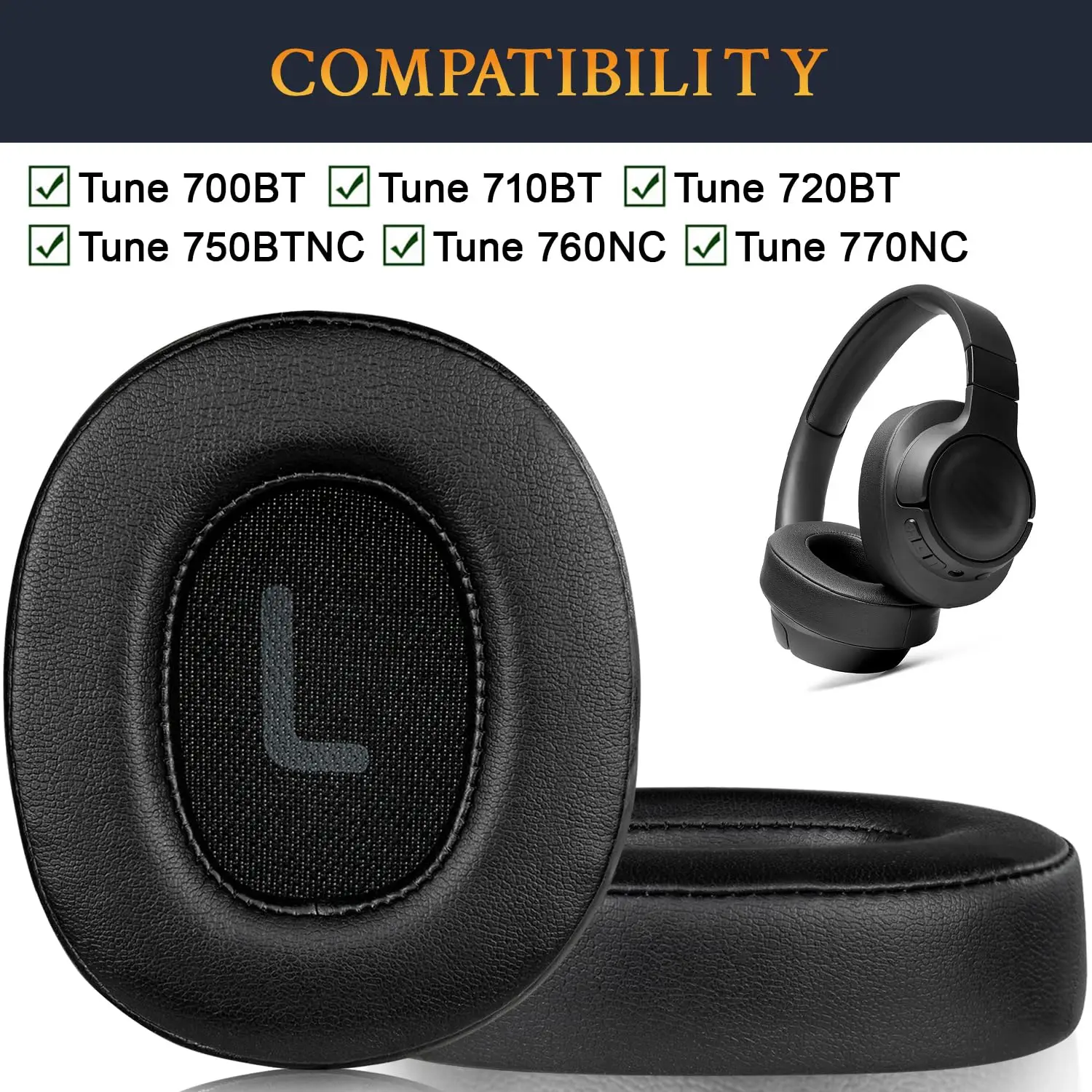 Earpads Replacement for JBL Tune 700(700BT) & 710(710BT) & 750(750BT,750BTNC) & 760(760NC) Headphones Ear Pads Eartips