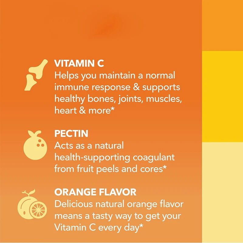 Natural vitamin C gummies, orange, 60 capsules support healthy bone collagen production and immune system support