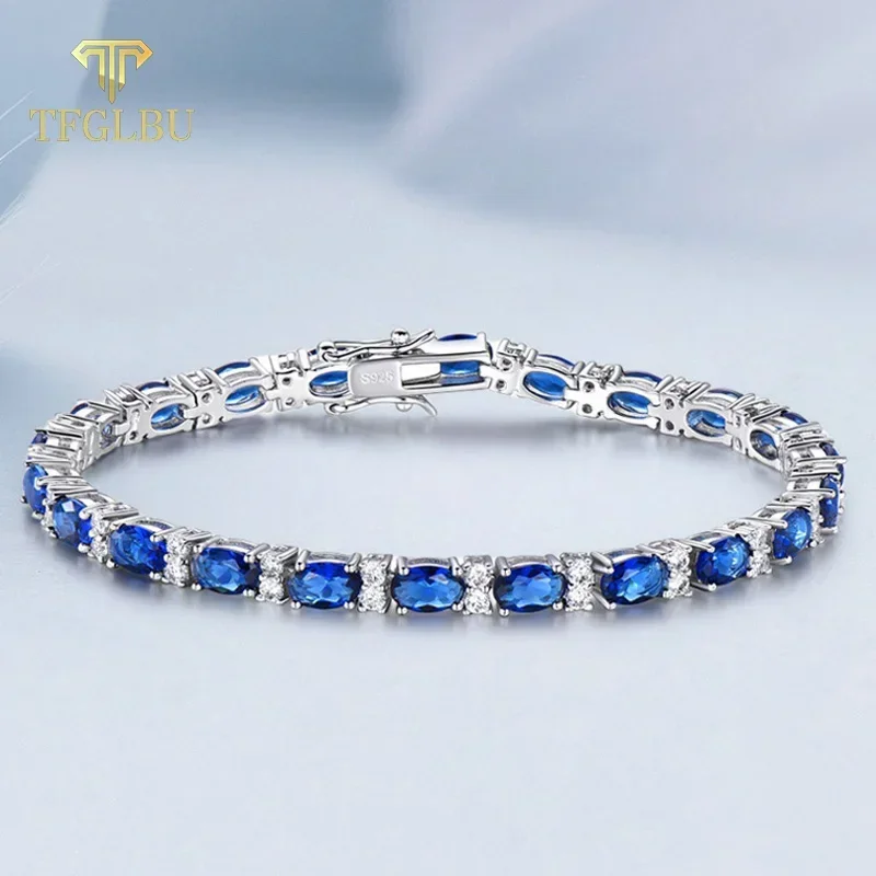 TFGLBU New Sparkling Sapphire Bracelet for Women Elegant Shine Gem Solid 925 Silver Bangle Wedding Birthday Jewelry Wholesale