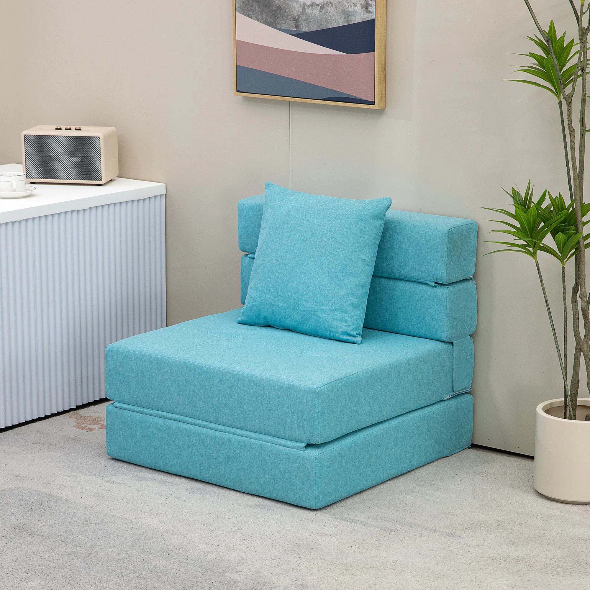 HOMCOM Chauffeuse canapé-lit convertible fauteuil 1 place avec 1 coussin déhoussable, tissu bleu