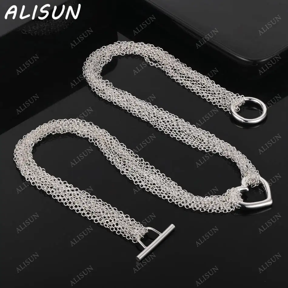 

ALISUN 925 Sterling Silver Multiple Thin Chains Necklace For Women Charm Trend Birthday Gifts Fashion Party Fine Jewelry