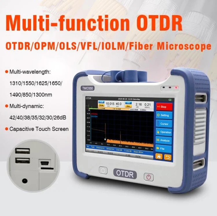 OTDR Multi-function TLO350-S-AB38 1310/1550 /1620 35/36/38 DB Dynamic Range Red Light Source And Power Meter Function