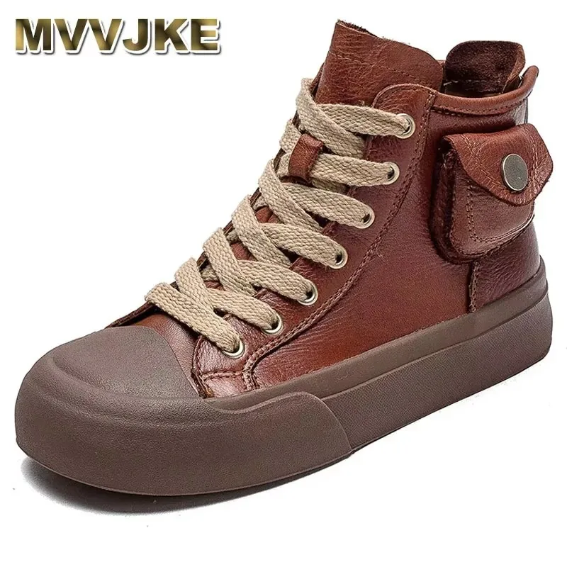 

2025 Autumn Winter New Retro Lace-up Flat Platform Shoes Genuine Leather Thick Soled Round Toe Casual Women's Shoes