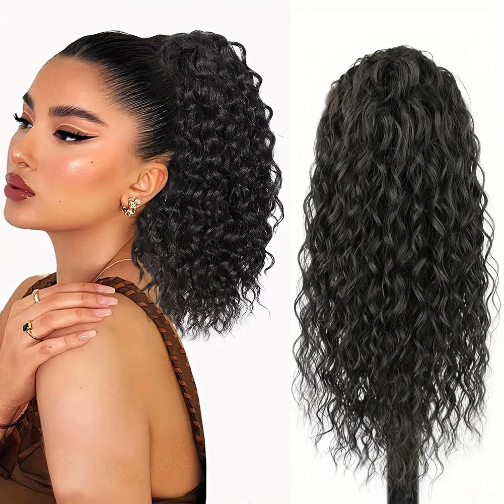 

14 Inch Synthetic Deep Wave Ponytail Extension Drawstring Ponytail Short Afro Curly Fluffy Ponytail For Women Daily Use