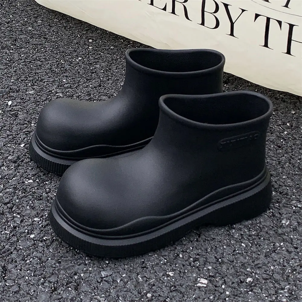 Fotografia 6: Botas de borracha para mulheres botas impermeáveis cano curto solto sapatos de água fundo grosso tornozelo botas de chuva femininas