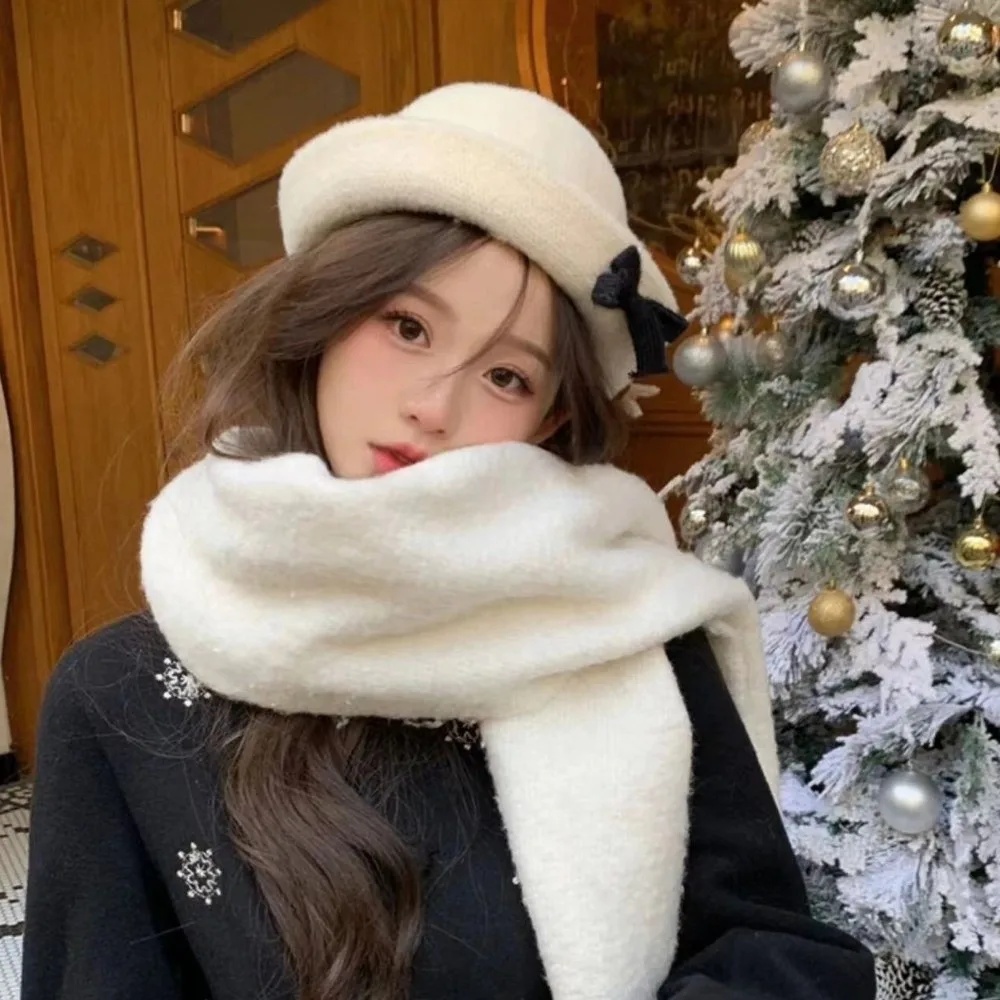 

Elegant Solid Color Bow Bucket Cap Knit Versatile Woolen Fishing Cap Roll Brims Korean Style Women Bucket Hat Spring Summer