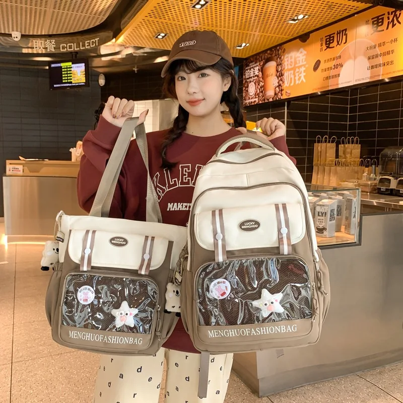 New in Korean Ins Style Nylon Backpack for Women Large Capacity Multi-Pocket College Student Travel Bag Lightweight Unisex