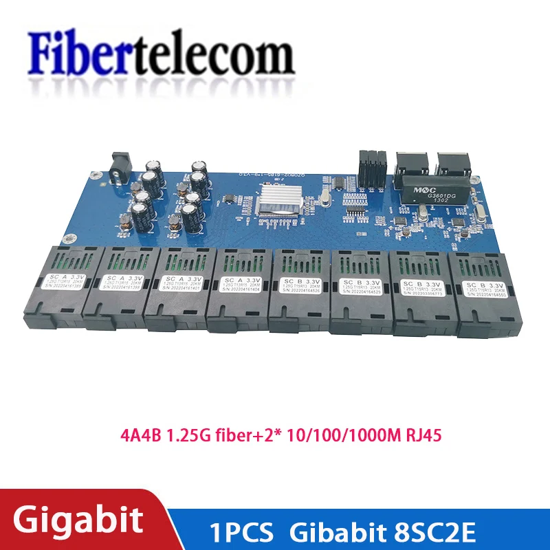 Gigabit switch Ethernet 8F2E Fiber Optical Media Converter 8 Port 1.25G SC 2 RJ45 10/100/1000M 8 SC PCBA board