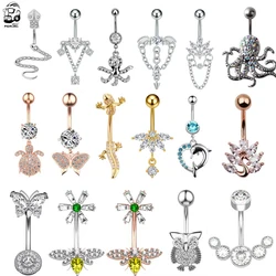 Animal Series Snake Navel Belly Piercing Ombligo 14G Surgical Steel Butterfly Lizard CZ Belly Button Rings Lady Body Piercings
