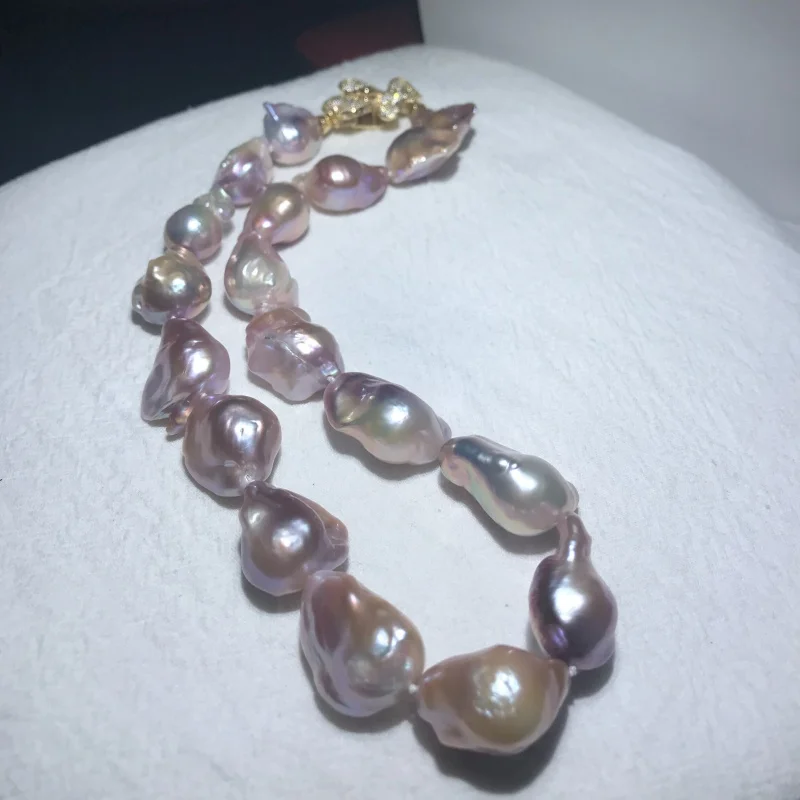 SGARIT 925 Sterling Silver Earrings  Natural Purple Pearl Necklace Colorful Baroque Chain Sweater Choker Chain Accessories view 6