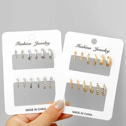 Fashion Classic Metal Stud Earring Set for Women Female Geometric C Shape Rhinestone Circle Earrings Jewelry Accessory