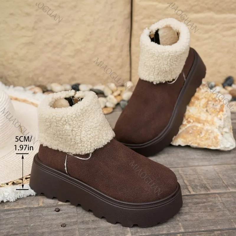 

Плюшевые зимние сапоги с толстой подошвой для женщин, модная зимняя новая бархатная утепленная женская хлопковая обувь, замшевые повседневные ботильоны