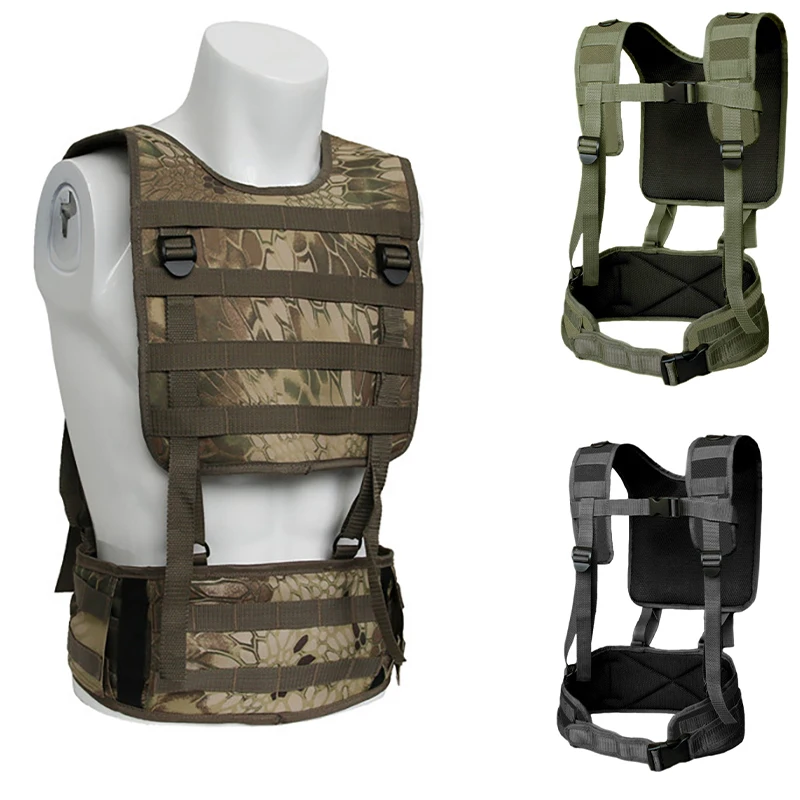 Adjustable Modular Chest Rig Weight Tactical Camo Molle Airsoft Vest Combat Belt Padded Detachable Suspender Straps Backpack