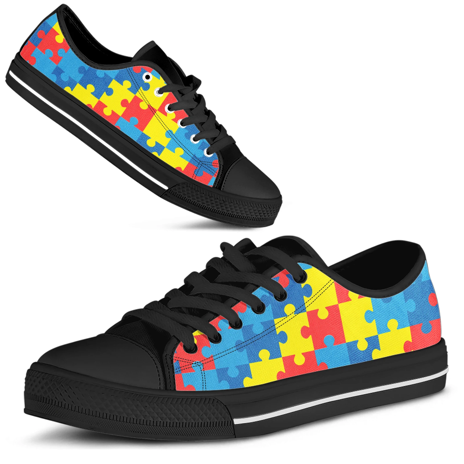 

ELVISWORDS Autism Awareness Design Women's Vulcanized Shoes Sneakers For Youth Girl Comfort Flats Soft Low Top Shoes Zapatos