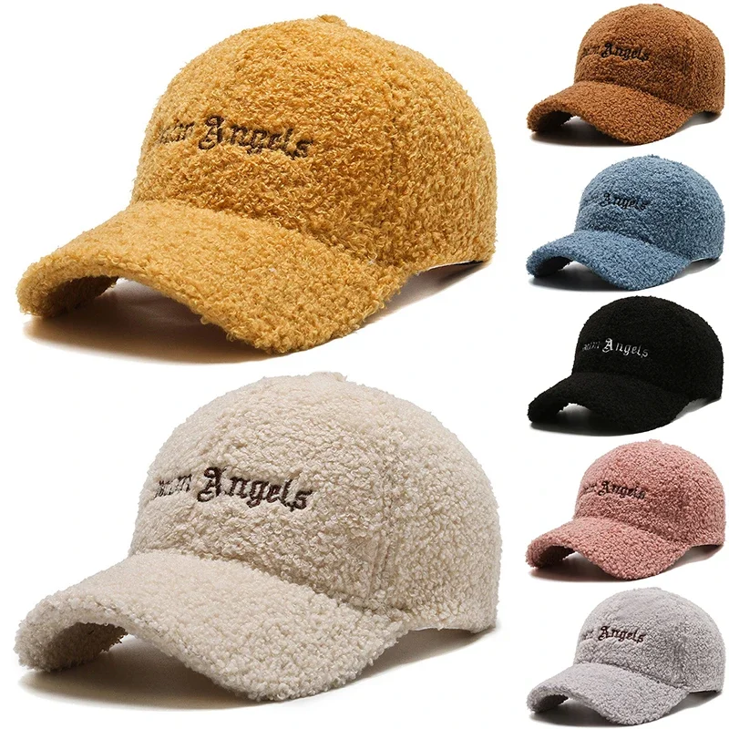 Winter Lamb Fur Hat Baseball Cap Letter Embroidery Women Sun Hat Lady Girls Outdoor Warm Plush Caps adjustable  Trucker Dad Cap