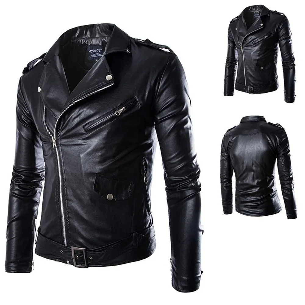 Motorcycle Slim Leather Jacket Men\'s Leather Jacket British Fashion Men\'s PU Leather Jacket