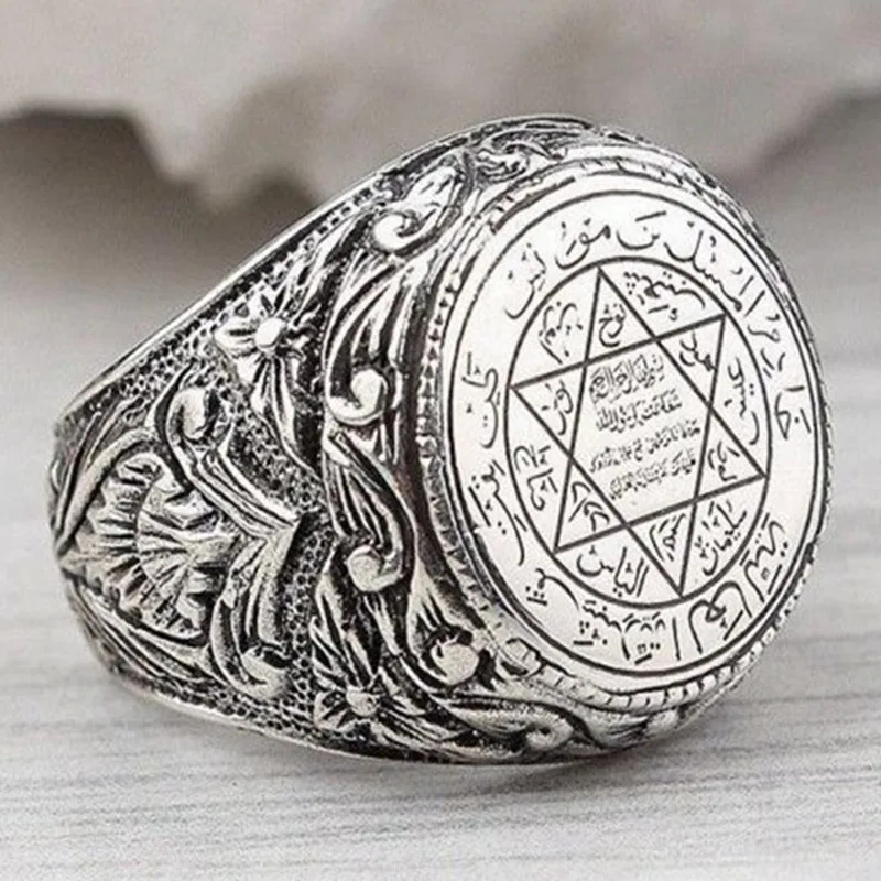 Fashion Ancient Greek Pentagram Astronomical Chart Ring Good Luck Amulet Religious Personality Ring Men's Jewelry Gift Wholesale